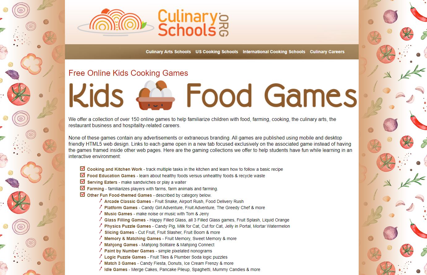 FREE Online Cooking Games for Kids at CulinarySchools.Org