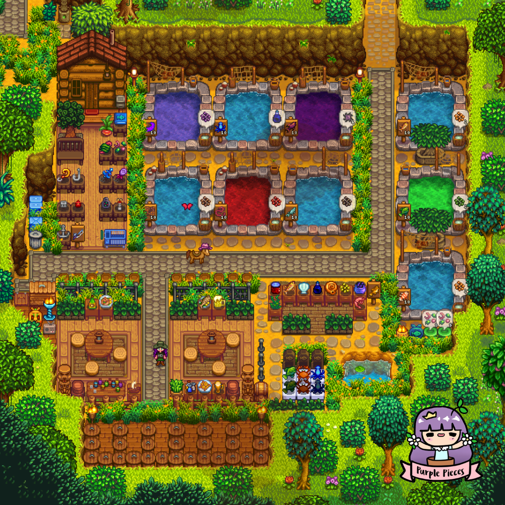 My Stardew Valley Fish Pond Design: Cabin, Fish Farm, Seafood Market & Restaurant